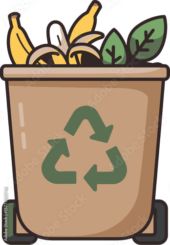 Compost bin filled with banana peels, fruit scraps, and leaves, ready for recycling.