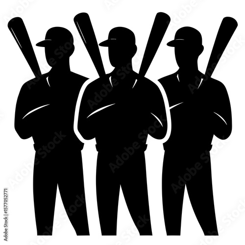 Baseball players holding bats team silhouette