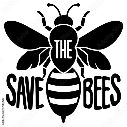 Bee silhouette save bees text insect black and white