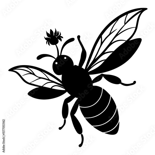 Black bee carrying flower pollen insect wings