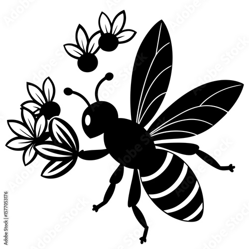 Black bee collecting nectar from flowers insect flying