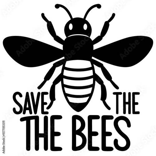 Black bee silhouette with save the bees text insect