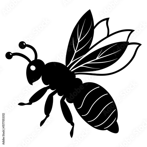 Black bee silhouette with pollen insect wings