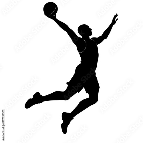 Black silhouette of basketball player jumping action
