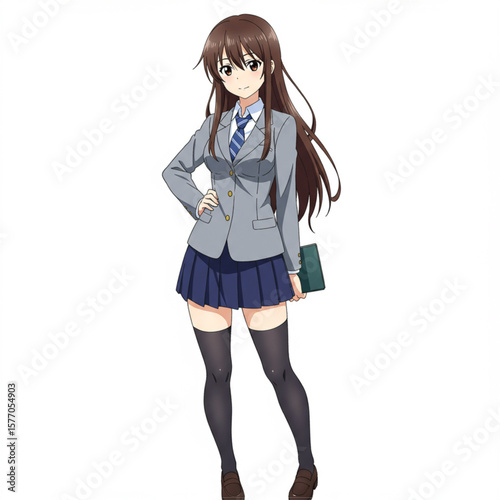 Smiling Anime Schoolgirl Character Illustration