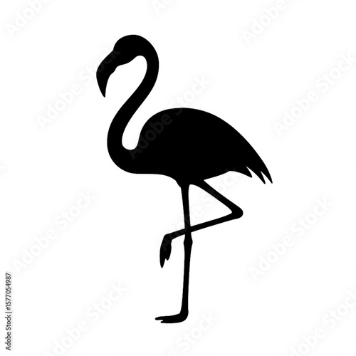 Elegant flamingo silhouette standing gracefully, perfect for tropical decor, wildlife art, and nature designs. Ideal for prints, logos, and beach-themed projects with a minimalist, exotic style. 