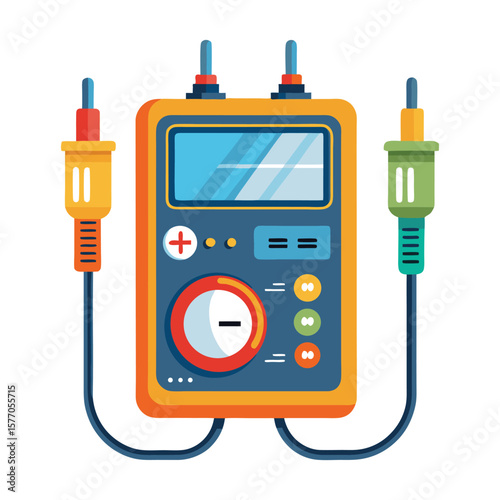 Digital multimeter with red and green test leads for electrical measurements