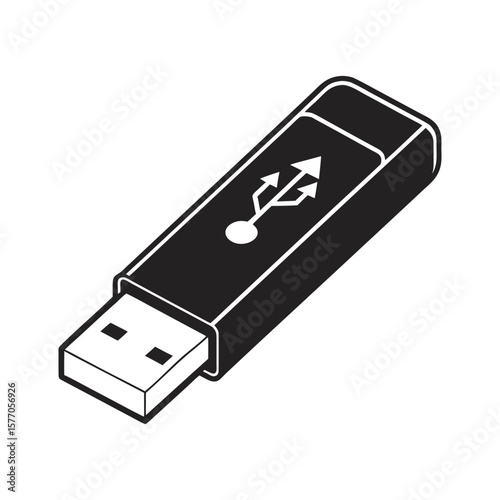 Isolated Black and White USB Flash Drive Illustration a Portable Data Storage Device for Computer Use Vector Graphic with Clean Lines and Modern Design