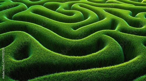 Aerial View Of Lush Green Grass Maze Garden