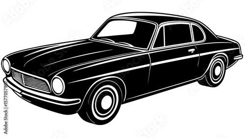 Classic Retro Car Black Silhouette Vector Illustration