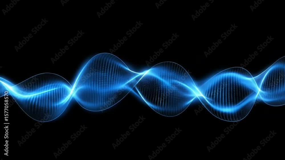 A glowing, blue, wavy form stretches horizontally against a black background.