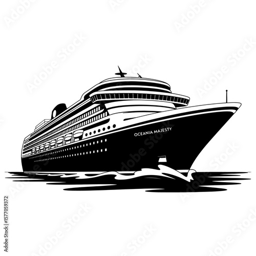 "Monochrome Oceania Majesty Cruise Ship Nautical Travel Illustration"