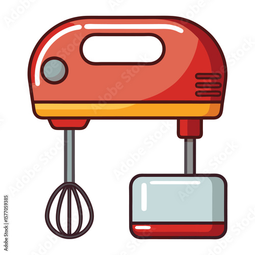 Retro red and yellow hand mixer with beaters for baking and cooking