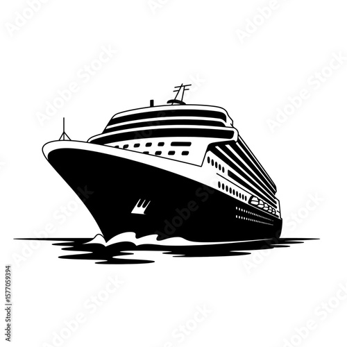 "Luxury Cruise Ship Black and White Nautical Travel Vector Illustration"