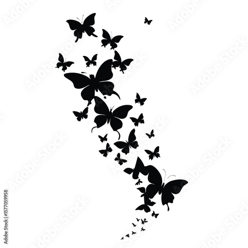 Elegant stream of black butterfly silhouettes in a flowing design
