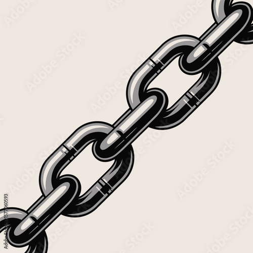 Detailed Vector Illustration of a Gray and Black Metal Chain Links Interconnected in a Diagonal Pattern on a Light Beige Background