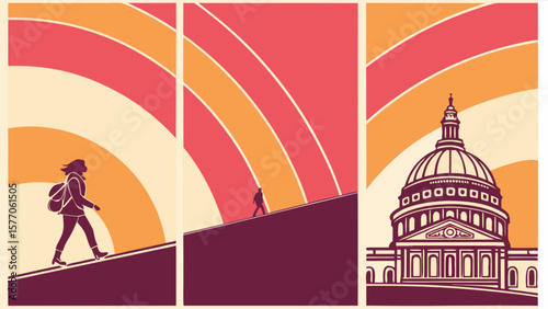 Washington dc capitol building travel journey illustration art print poster design and vector graphic artwork