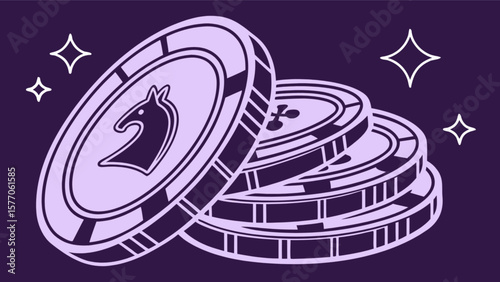 Horse themed crypto currency tokens or casino chips for gambling and finance related designs vector art