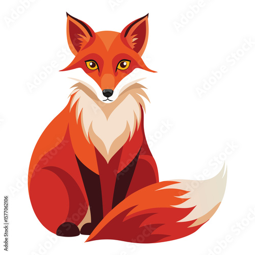 Stylized illustration of a cute red fox sitting with a bushy tail