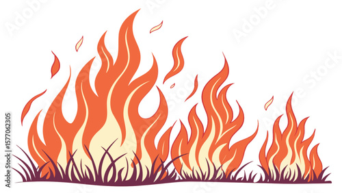 Burning wildfire flame illustration vector graphic design for fire safety and disaster awareness campaign