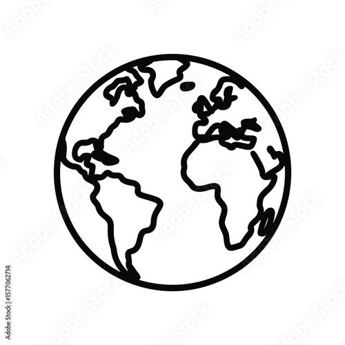 Black Outline Globe Illustration White Background Simple World Map Graphic Design Element Global Icon Earth Representation