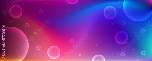 Trendy bright color gradient with bubbles. Abstract blurred background. Horizontal fuzz gradient template. Vector illustration for your graphic design, banner, poster