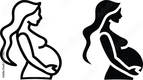 Pregnant Woman Icon Vector, Maternity Mother Outline and Solid Pregnancy Symbol