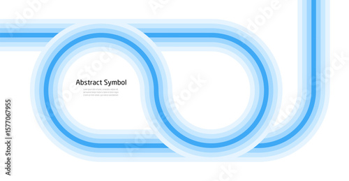 White and blue abstract background, flat symbol made of blue circular stripes on white background.