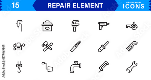 Repair Element and Service Symbols – Professional Modern Line Icon Pack with Unique Vector Style Featuring Minimal and Clear Visuals