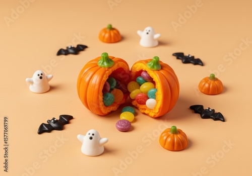 Open Pumpkin Candy on Pastel Peach Background
