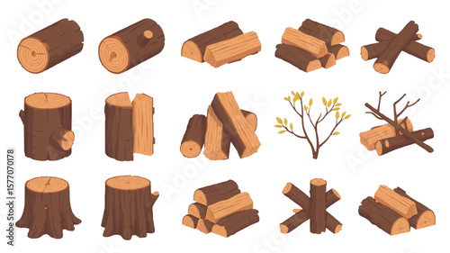 Brown wood logs and stumps firewood timber
