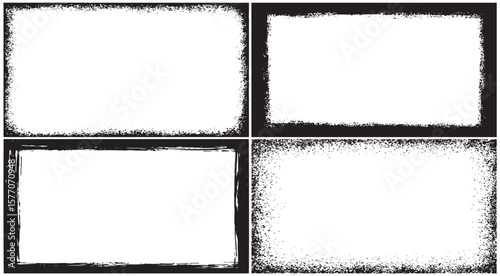 Set four grunge frames rectangle borders texture design elements.