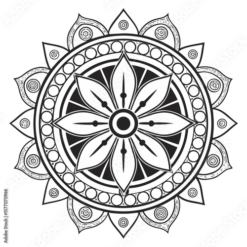 Indian Temple Mandala with Ornamental Lotus Layers.
