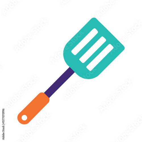 Colorful kitchen spatula with orange handle isolated on white background