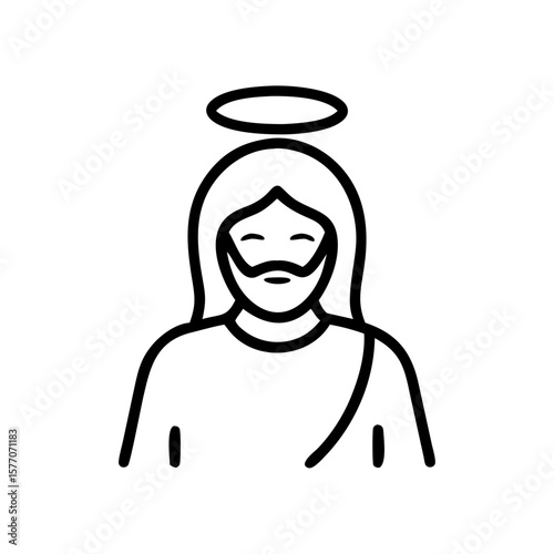Jesus Christ Icon Set – Line Art Religious Vector with Halo 