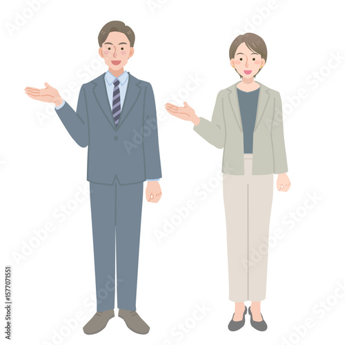 案内をするビジネスマンの男女