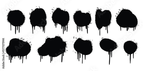 Set graffiti spray painted lines grunge dots isolated white background vector illustration 