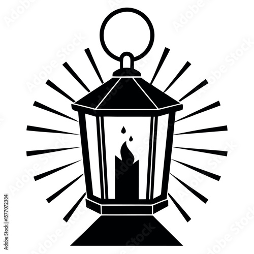 


       A candle lantern with light rays vector illustration.
