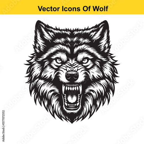 Wolf Head Vector Illustration – Fierce Animal Logo or Emblem Design
