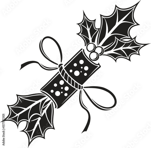 A festive Christmas card vector illustration with golden bells, holly, and a star adorning a winter holiday tree design