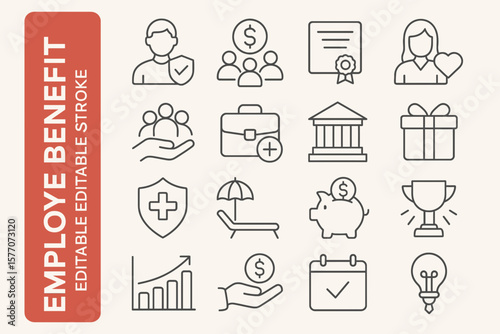 Employee Benefit Editable Icons: Modern HR, Perks & Workplace Advantage Set