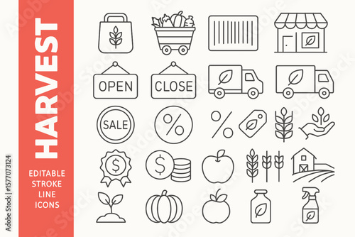 Harvest Editable Icons: Agriculture, Farming & Natural Crop Production Vectors