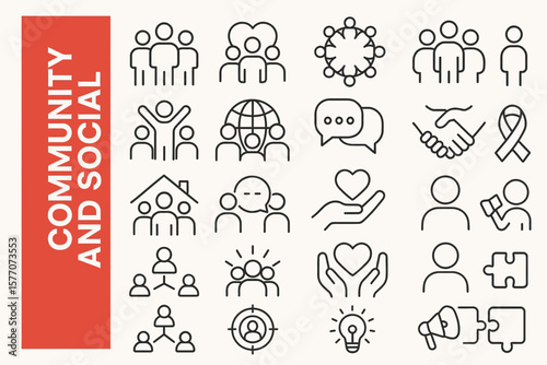 Community & Social Line Icons: Modern Group, People & Teamwork Vectors