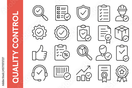 Quality Control Line Icons: Modern QA, Inspection & Standards Vectors