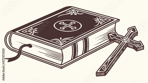 Holy bible and cross vector illustration christianity religion scripture religious faith bible study book