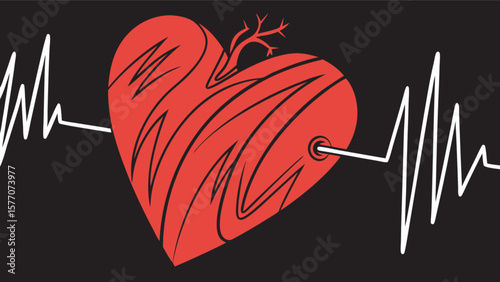 Red heart health heartbeat pulse medical cardiology awareness love lifeline cardiovascular system graphic design