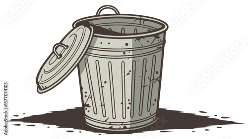 Garbage can trash bin waste container recycle bin metal trash can with lid and shadow vector image