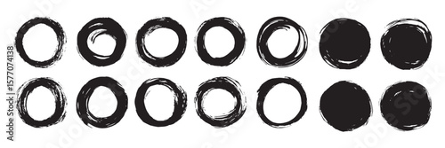 set grunge yellow circles isolated shapes white background