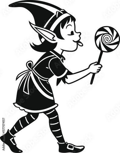 Cartoon illustration of a fun child with a lollipop and a magic wand