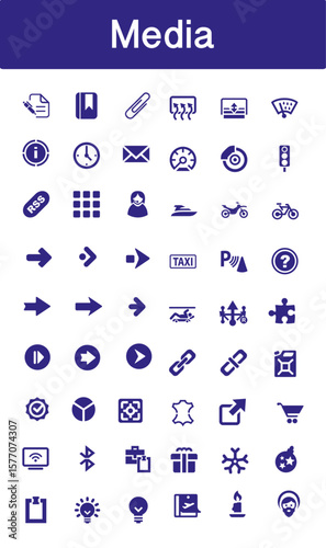 Media icon collection in blue colour vector